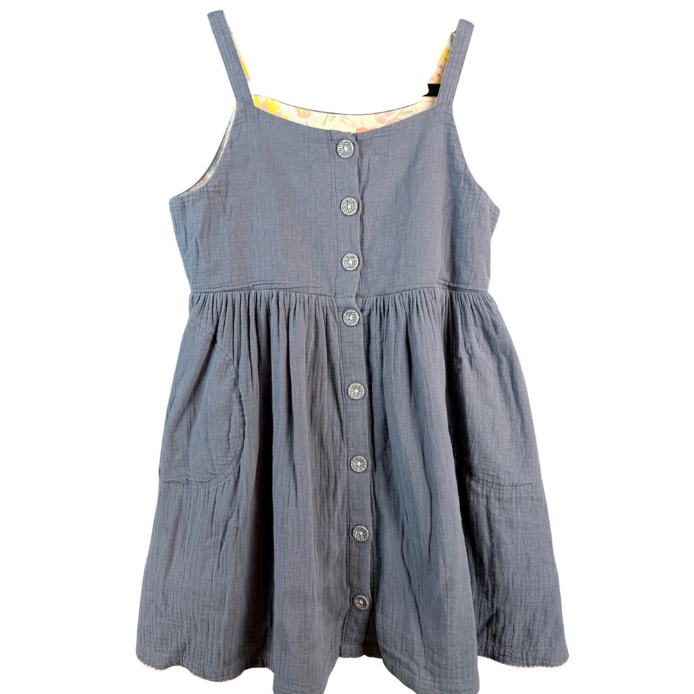 Matilda Jane Girls Blue Cotton Gauze Button Front Dress Size 10 Pocket Floral